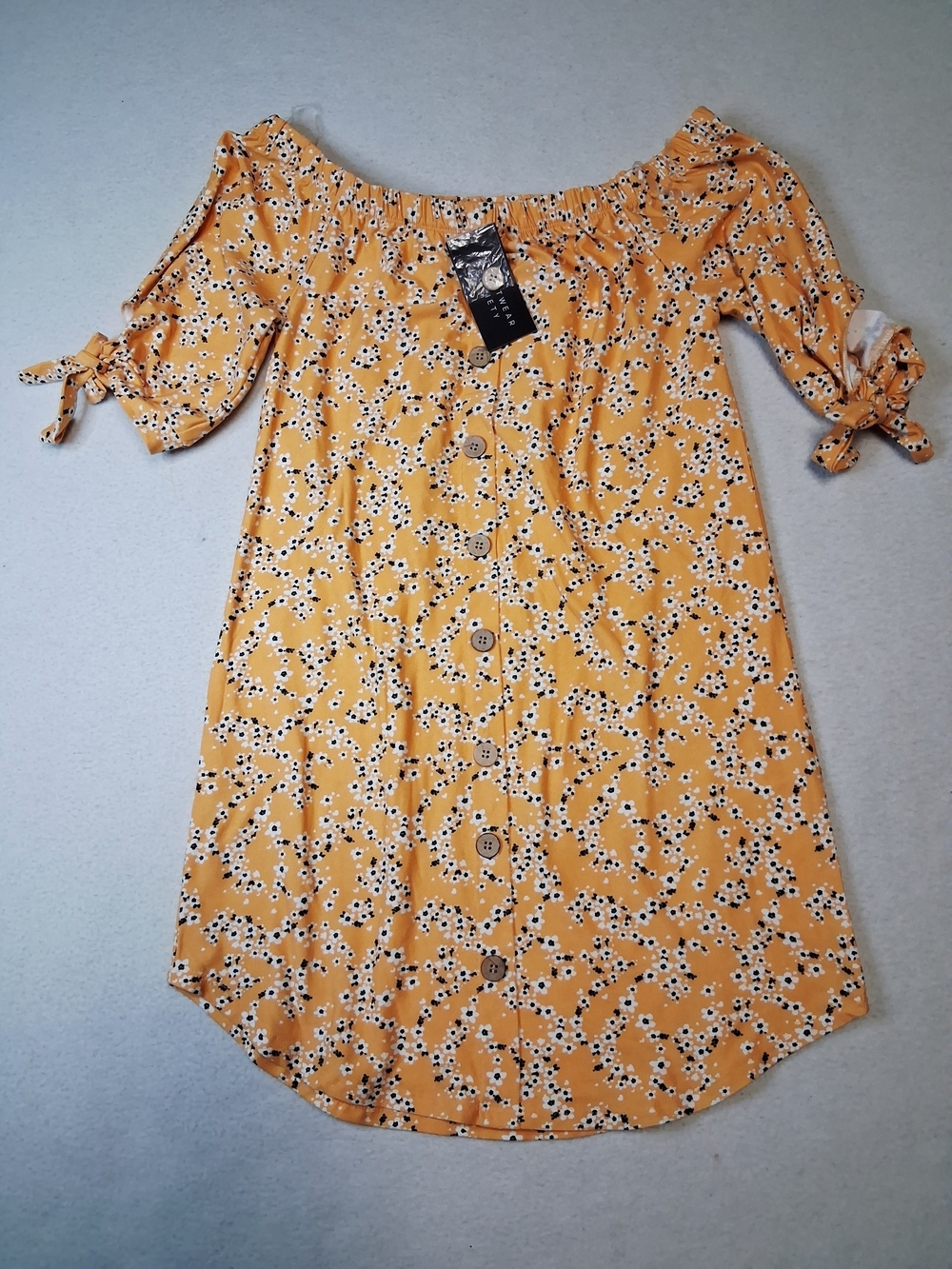 Streetwear Society Mustard Off-Shoulder Midi Dress with Daisy Print